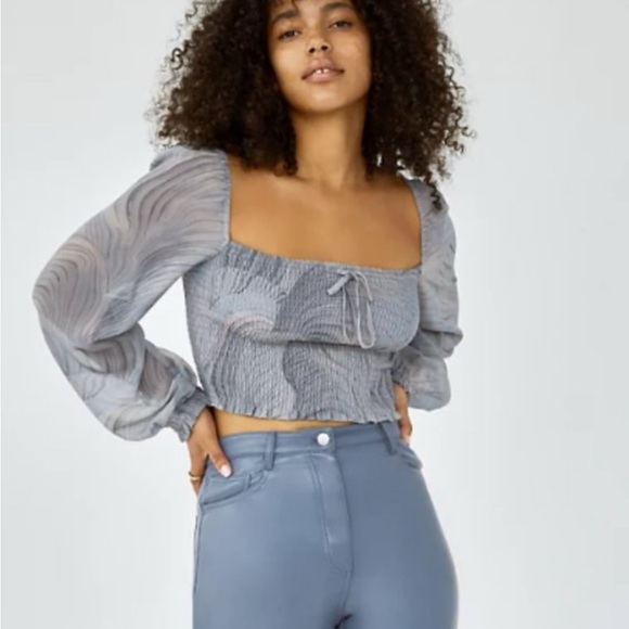 Aritzia Tops - Aritzia Saga Gray Blue Swirl Smocked Blouse with Square Neckline XL